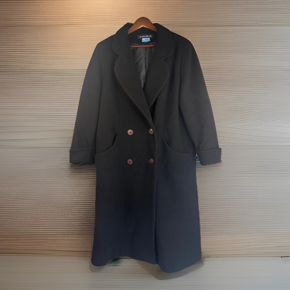 Vintage 100% Wool Coat 12 Black Long Overcoat Classic Double Breasted Old‎ Money